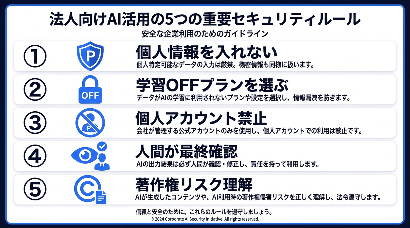 社員にAIを使わせる時の5つのルール図解